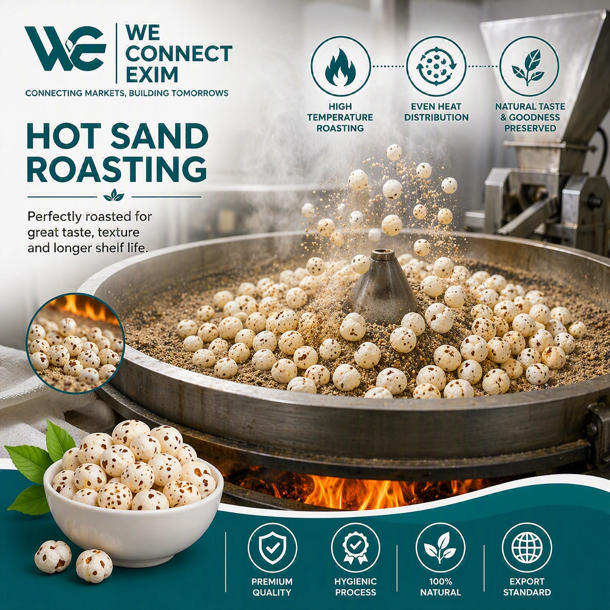 Hot sand roasting of makhana seeds